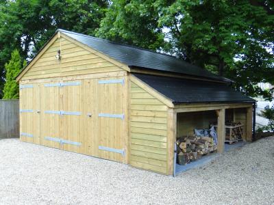 Pic 90. 6.0m x 5.4m Carriage House with oak entrance frame in gable end and attached Log Store